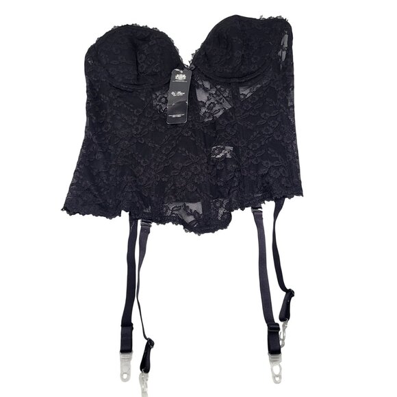 La Bien Other - VA BIEN Womens 38B Black Lace Bustier with garters Low Back Sexy Boudoir Goth